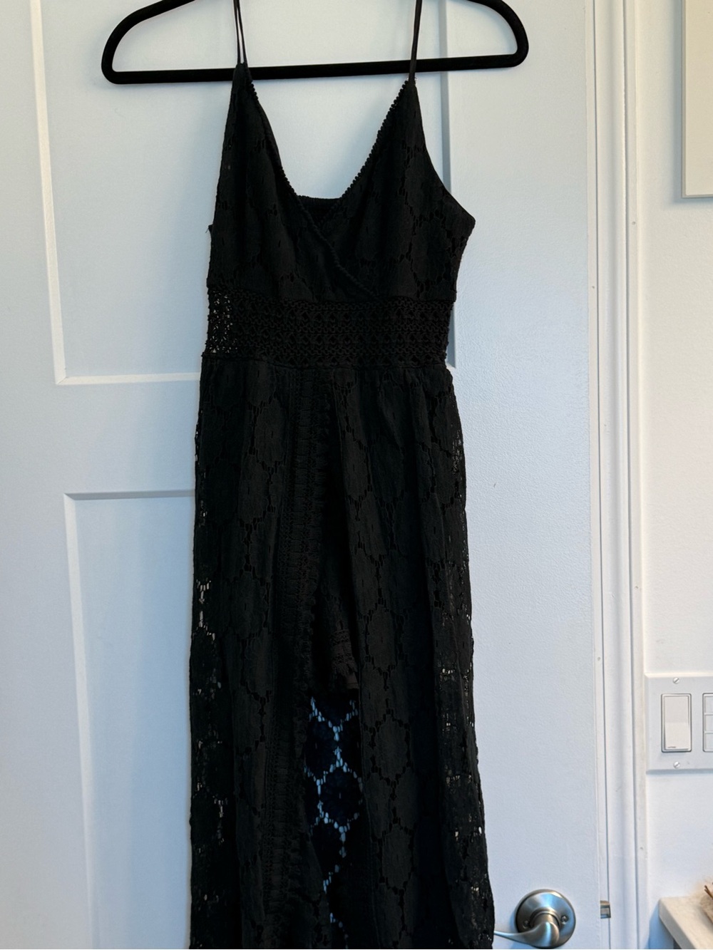 Black Lace Maxi Dress with Spaghetti Straps